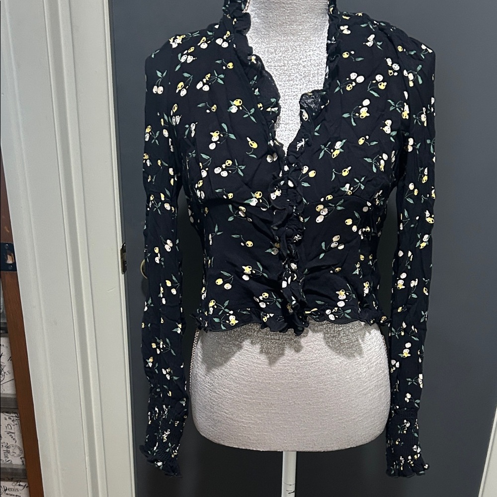 FP Movement by Free People Black Floral Blouse